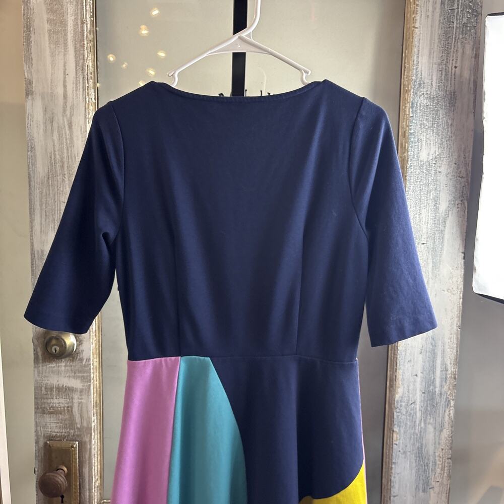 Boden Alice Ponte color block Midi Dress Fit And Flare Sz 8R Blue Pink Yellow - Picture 10 of 15
